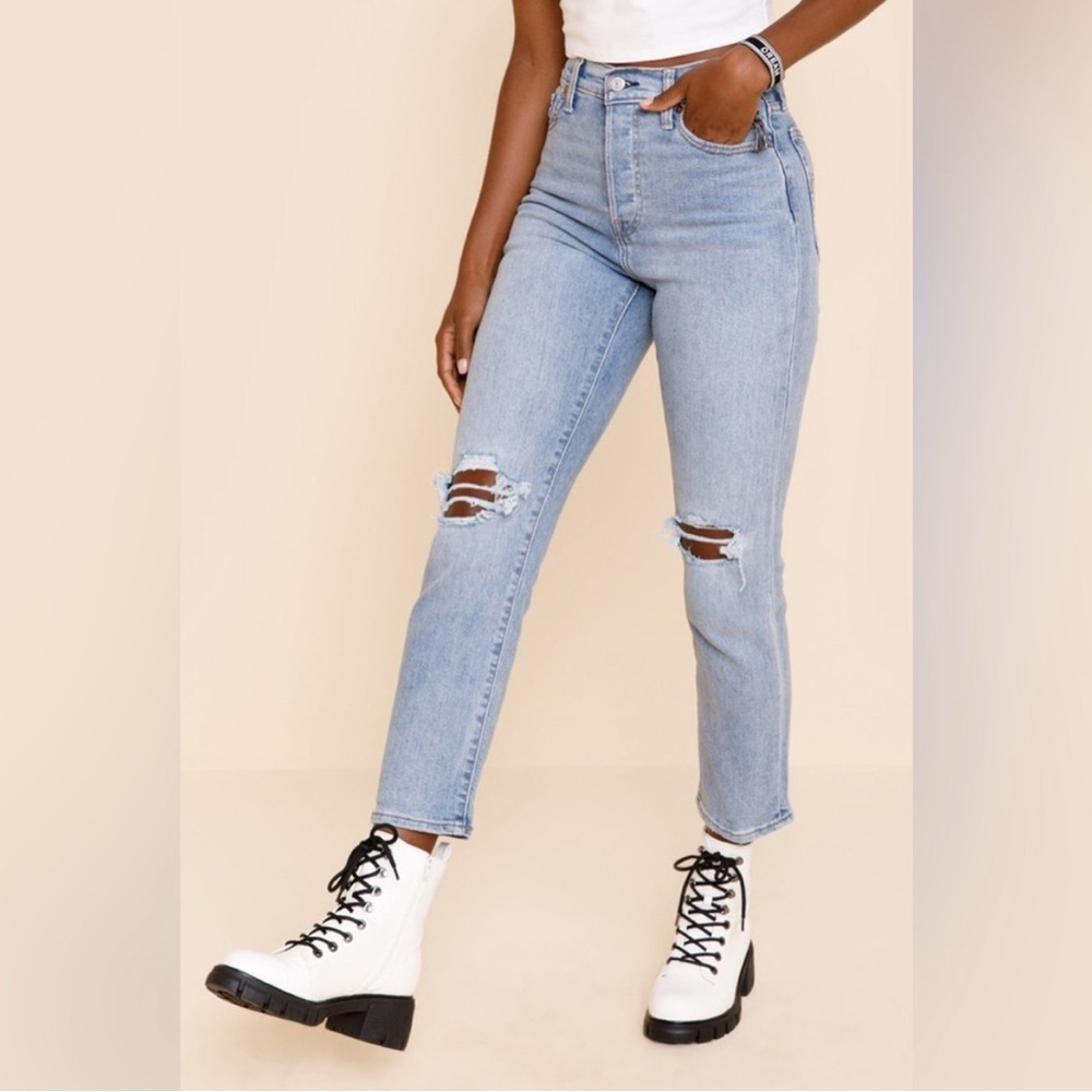 Levi's Light Blue Straight Leg Distressed Jeans